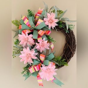HAND CRAFTED Beautiful pink Dahlia Wreath